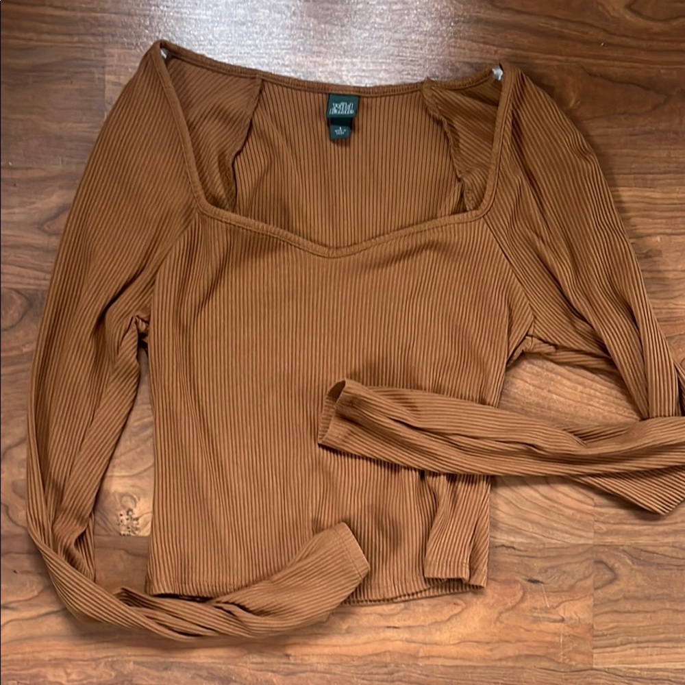 Brown Ribbed Long Sleeve Top